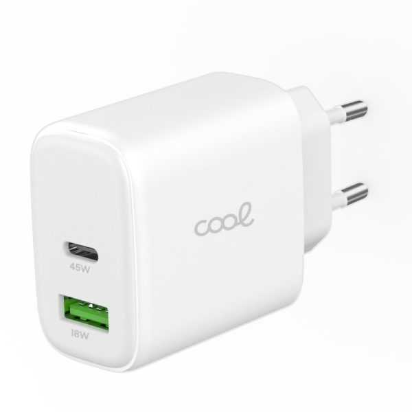 Carregador de Rede Universal Fast Charger Dual (PD) USB + Type-C COOL (45W) Branco