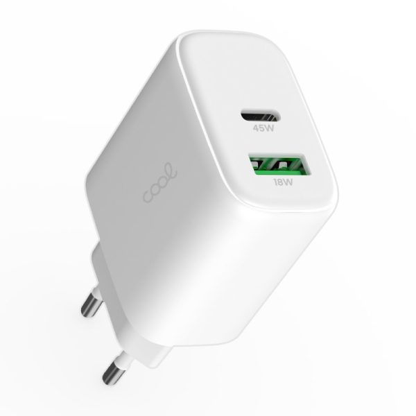Carregador de Rede Universal Fast Charger Dual (PD) USB + Type-C COOL (45W) Branco