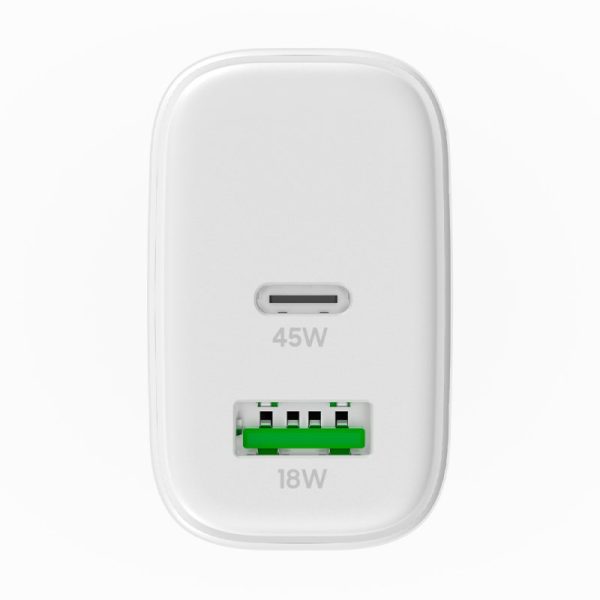 Carregador de Rede Universal Fast Charger Dual (PD) USB + Type-C COOL (45W) Branco