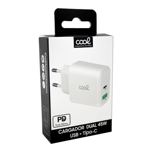 Carregador de Rede Universal Fast Charger Dual (PD) USB + Type-C COOL (45W) Branco
