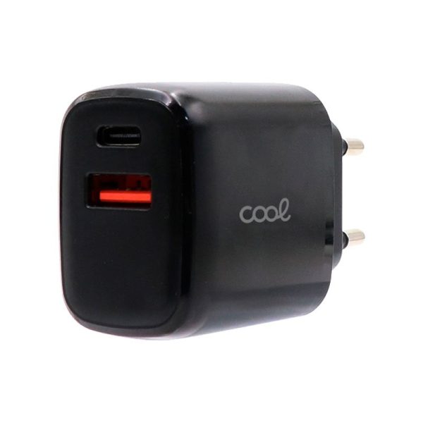 Carregador de rede Universal Fast Charger (PD) Dual Type-C / USB COOL (20W) Preto