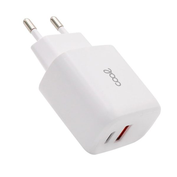 Carregador de rede Universal Fast Charger (PD) Dual Type-C / USB COOL (20W) Branco