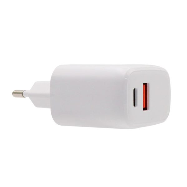 Carregador de rede Universal Fast Charger (PD) Dual Type-C / USB COOL (20W) Branco