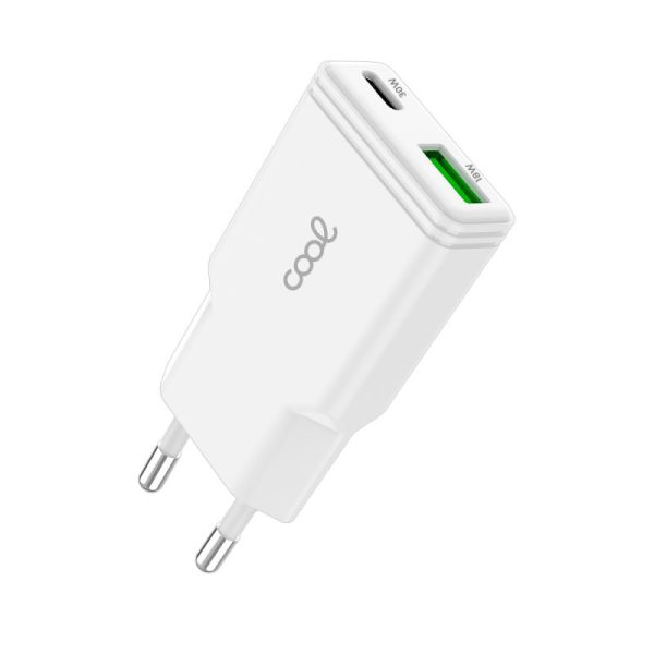 Carregador de Rede Universal Fast Charger (PD) Dual Type-C / USB COOL (30W) Branco