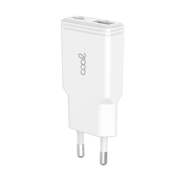 Carregador de Rede Universal Fast Charger (PD) Dual Type-C / USB COOL (30W) Branco